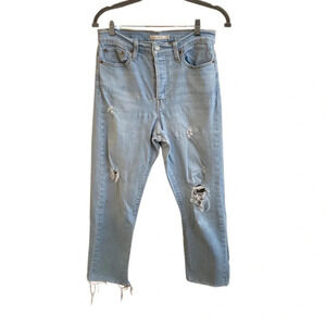 Levi's Wedgie Straight High Rise Light Wash Button Fly Distressed Jeans Size 29